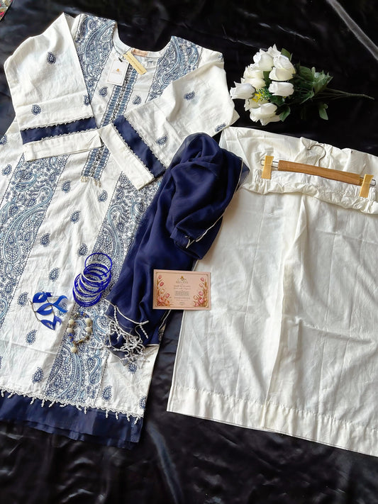 GuLZuL | Soft Pearl Elegant 3-Piece Lawn Cotton Ensemble