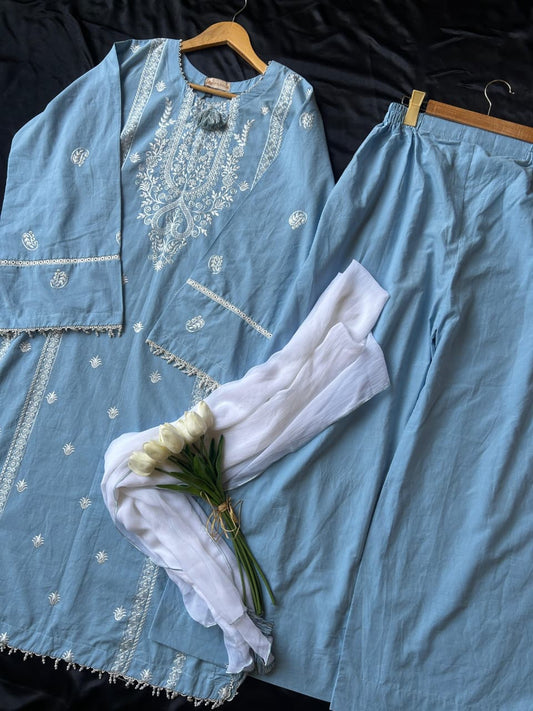 GULZUL | Ocean Mist Elegant 3-Piece Lawn Ensemble