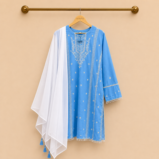 Ocean Mist Elegant 3-Piece Lawn Ensemble