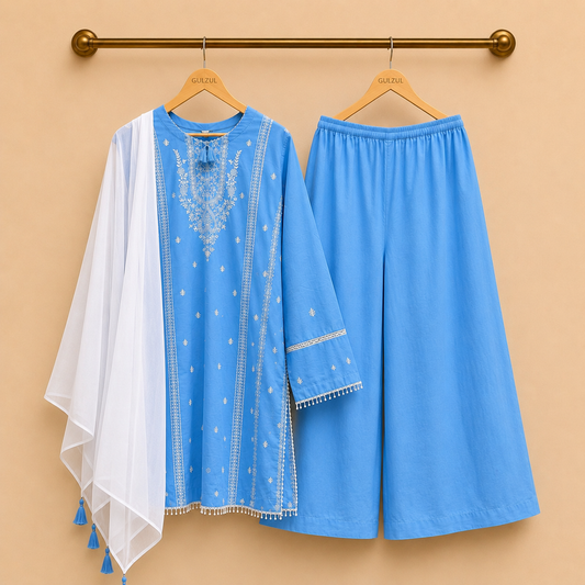 Ocean Mist Elegant 3-Piece Lawn Ensemble