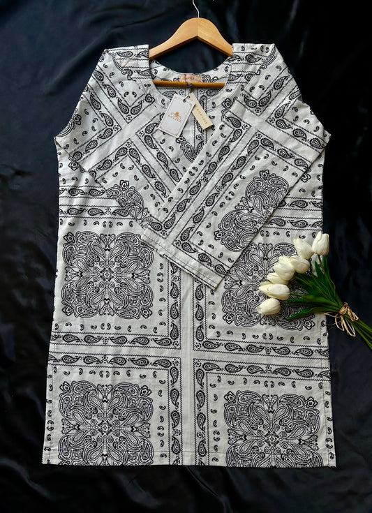 GULZUL| Siyah Sufaid Ajrak-inspired print  2-Piece Lawn Co-Ord Set