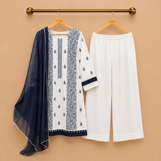 GuLZuL | Soft Pearl Elegant 3-Piece Lawn Cotton Ensemble