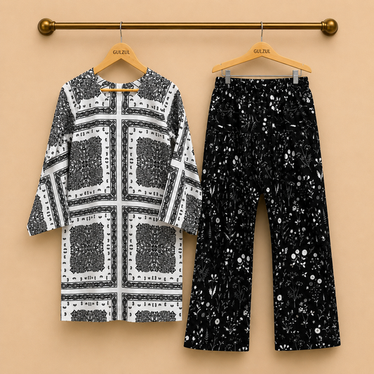 Siyah Sufaid Ajrak-inspired print  2-Piece Lawn Co-Ord Set