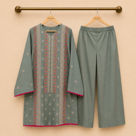 Mint Mist Signature 2-Piece embroidered short kurta Lawn
