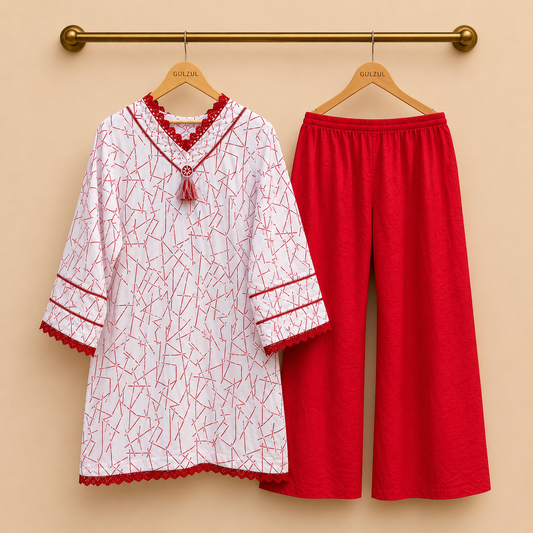 Cherry Pearl Stripe Clean 2-Piece Summer Ensemble